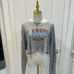 Forever 21 Gray Los Angeles Sports Cropped Sweater